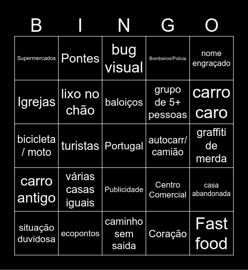 Tuga Bingo Card