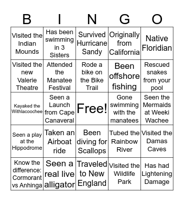 Newcomers  Bingo Card