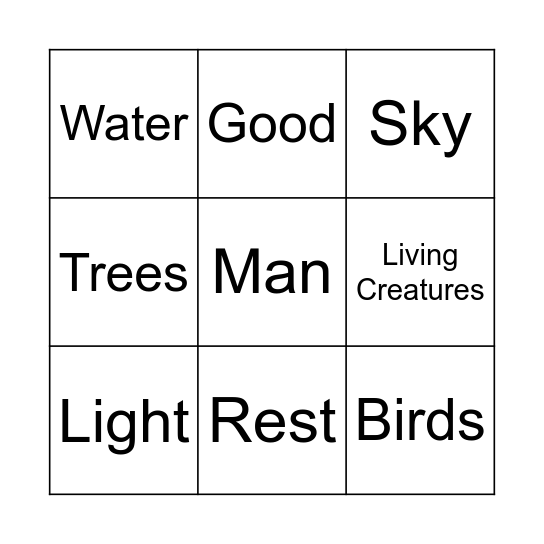 Creation From Nothing Bingo Card