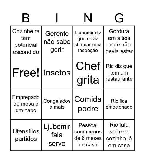 Pesadelo na cozinha Bingo Card