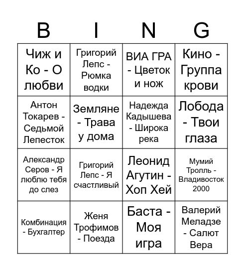 Arzyamova Bingo Card