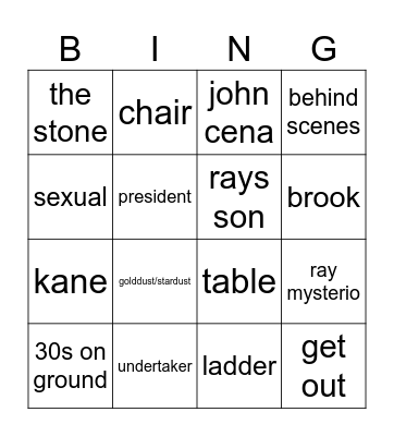 WWE Bingo Card