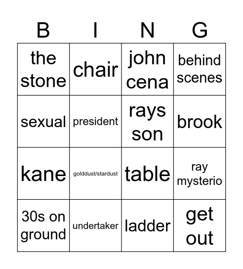 WWE Bingo Card