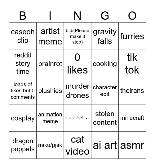 yt shorts Bingo Card