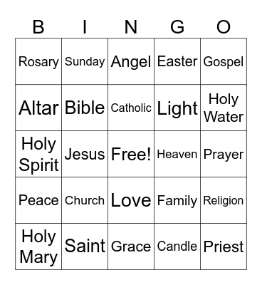 Catholic Bingo Card