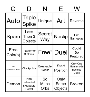 gdrecent Bingo Card