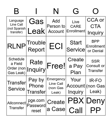 Team I Bingo Card