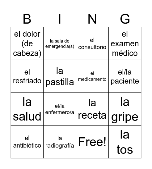 La Salud Bingo Card