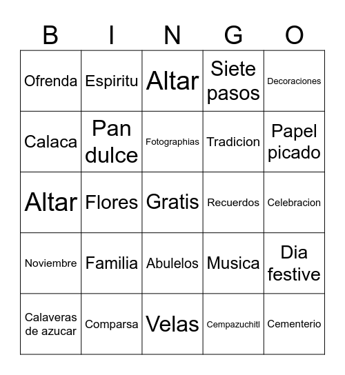 DIA DE LOS MUERTOS Bingo Card