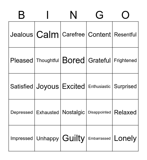 Emotions! Bingo Card