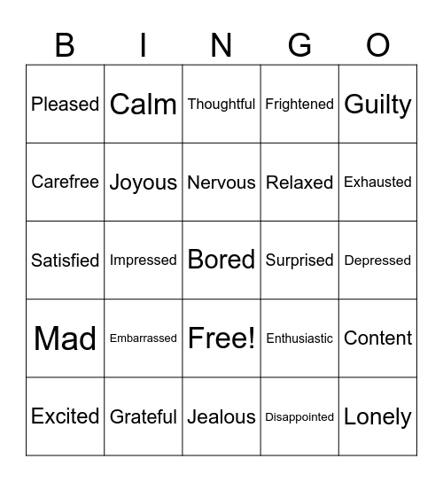 Emotions! Bingo Card