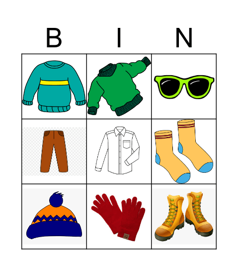 Clothes, clothes, clothes! Bingo Card