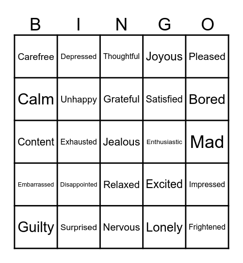 Emotions! Bingo Card
