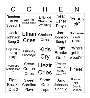 Cohen Wedding Bingo Card