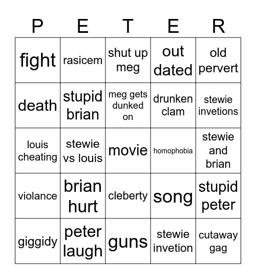 family guy bingo Card