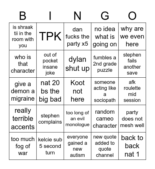 DND bingo Card