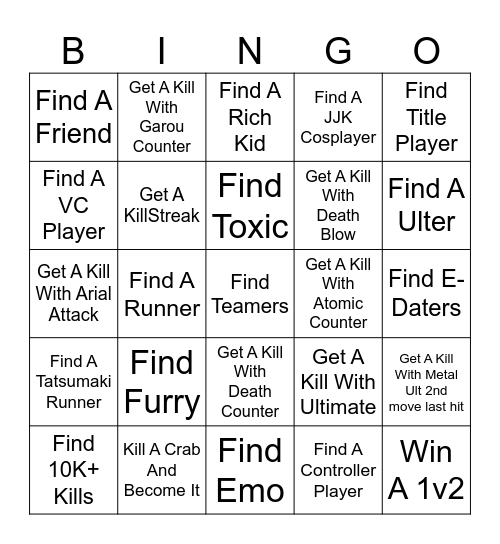 TSB Bingo Card