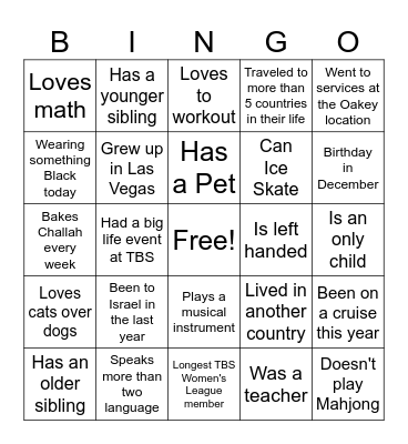 Jewish Bingo Card
