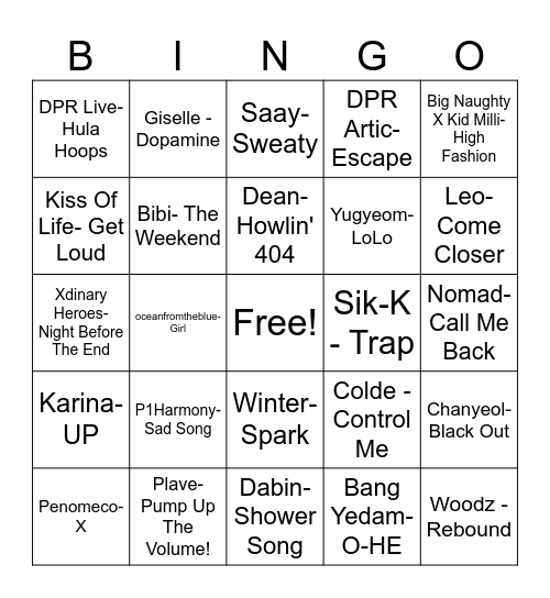 Songs Bingo Card