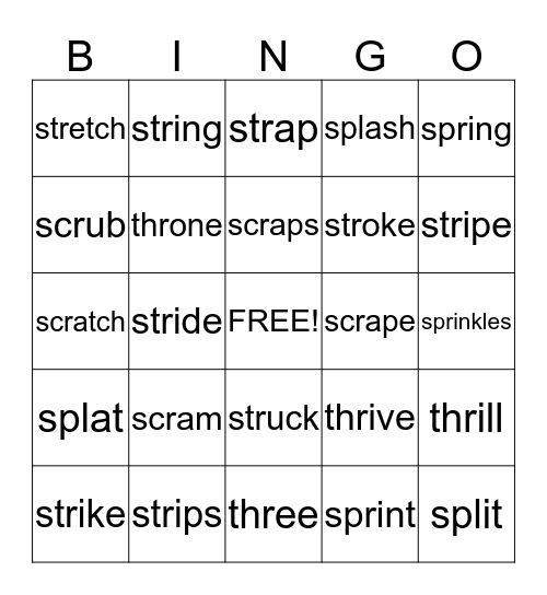 Three Letter Blends Bingo Card