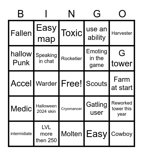 TDS bingo Card