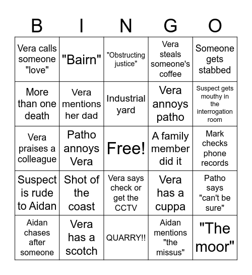 Vera Bingo Card