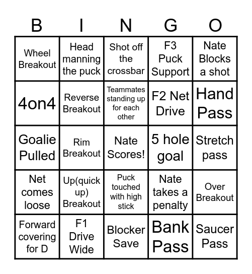 SE702 Hockey Bingo Card