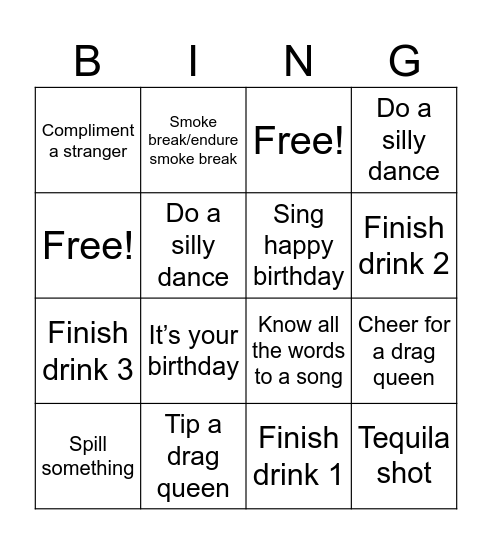 B’s birthday!!!!! Bingo Card