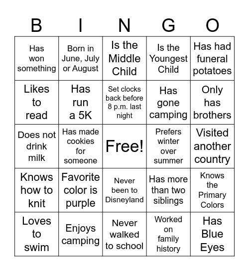 Get to Know You Bingo Card