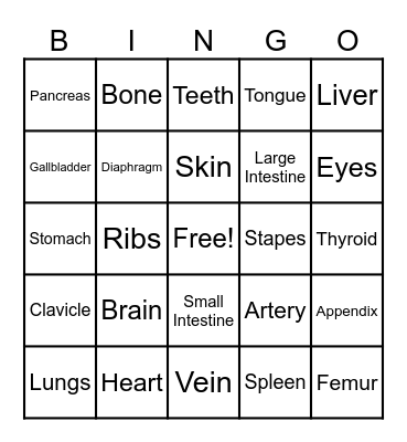 Medical Bingo Card