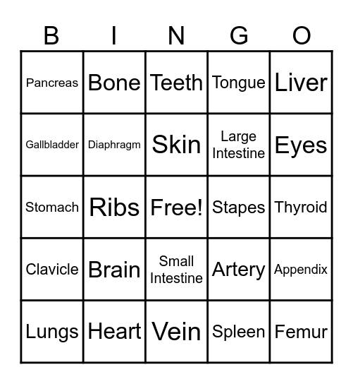 Medical Bingo Card