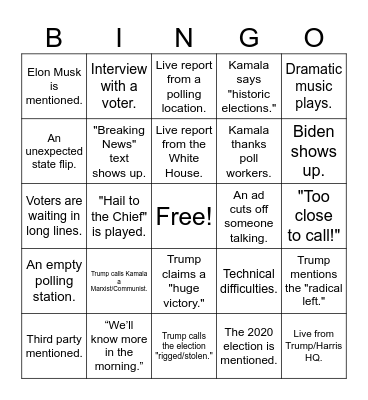 Election Night Bingo! Bingo Card