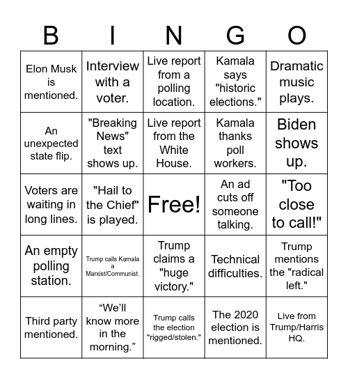 Election Night Bingo! Bingo Card