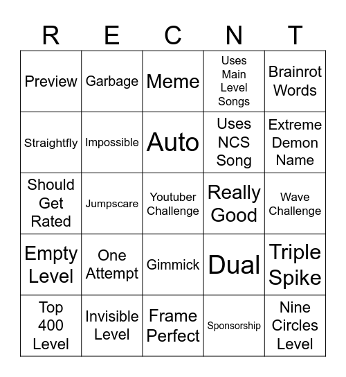 THHEEE RECENT TAABBB Bingo Card