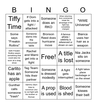 Crown Jewel WWE Bingo Card