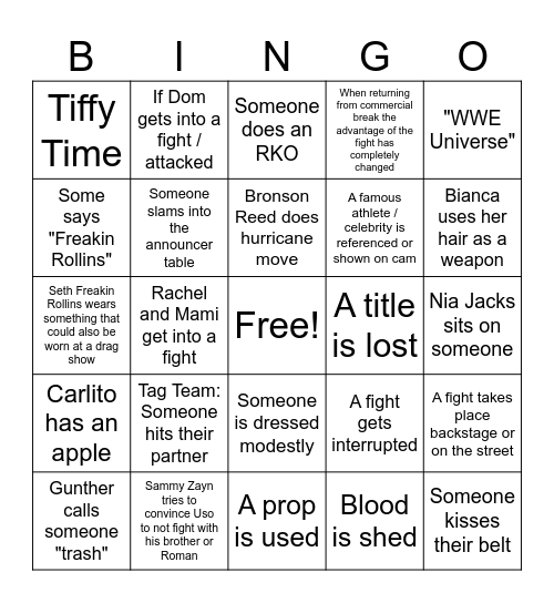 Crown Jewel WWE Bingo Card