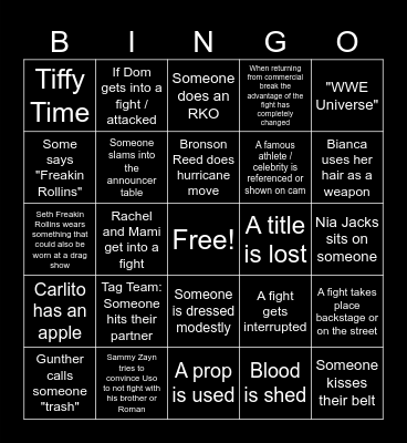 Crown Jewel WWE Bingo Card