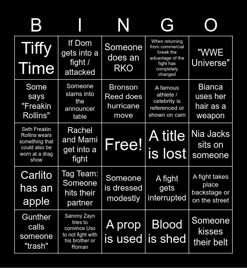 Crown Jewel WWE Bingo Card