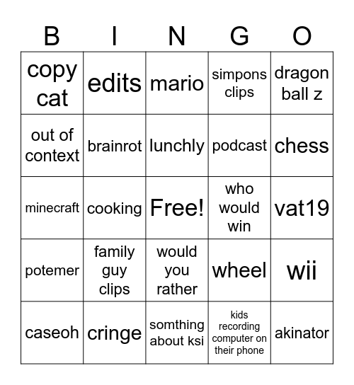 youtube shorts bingo Card