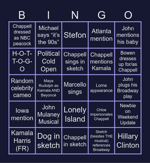 SNL 11/2 Bingo Card