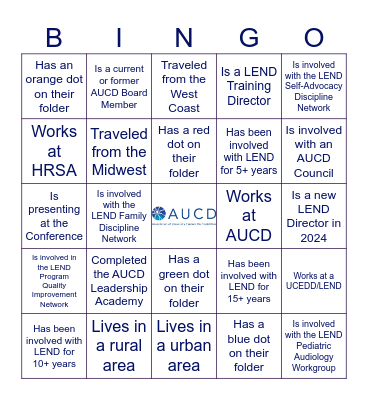LEND Networking (Find Someone Who...) Bingo Card