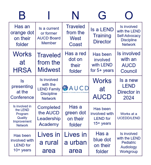 LEND Networking (Find Someone Who...) Bingo Card