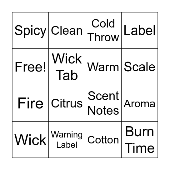 Candle Bingo Card