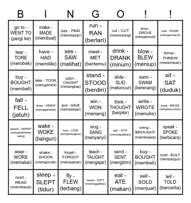 PAST VERBS Bingo Card