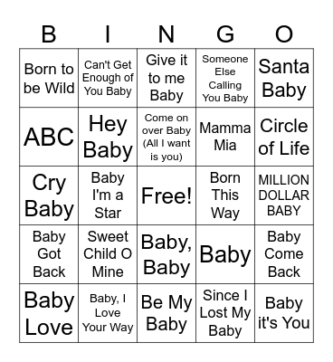 Baby Music Bingo Card