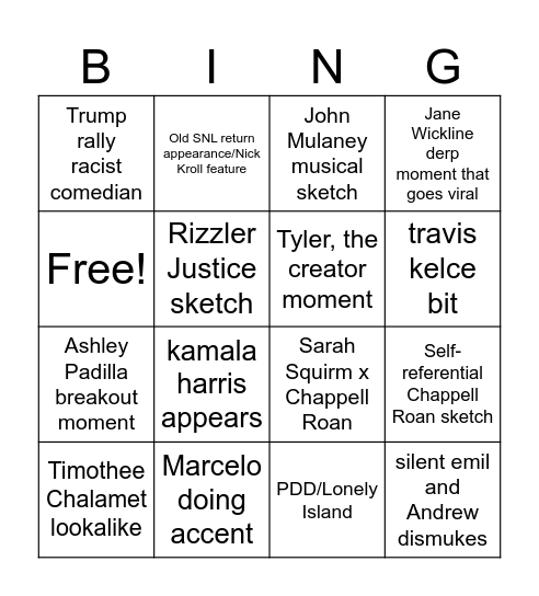 SNL 50.5 Bingo Card