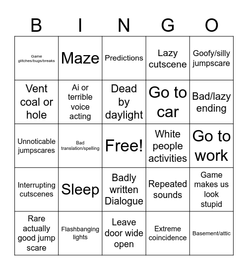 Fortnite horror game bingo Card