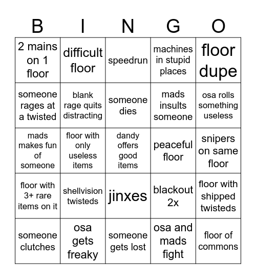 dandys world floor 10+ Bingo Card