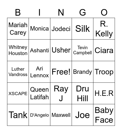 R&B Bingo Card