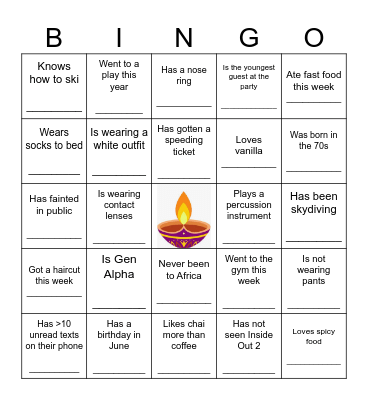 Diwali Bingo Card